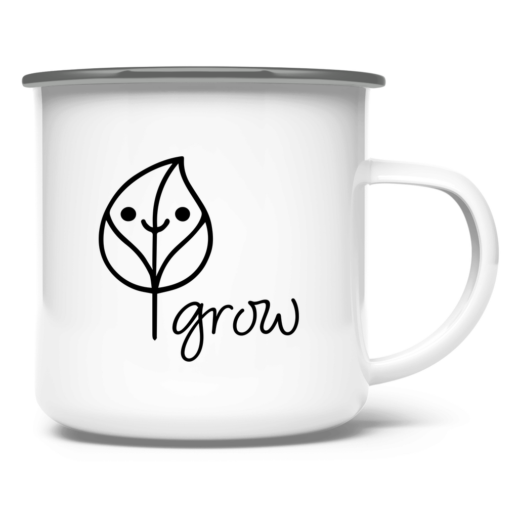 Emaille Tasse Artwork Flora Silver mit Henkel