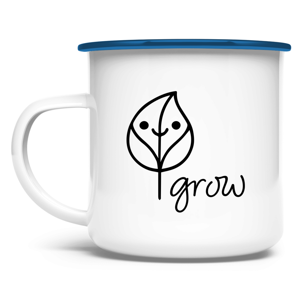 Emaille Tasse Artwork Flora Blue mit Henkel