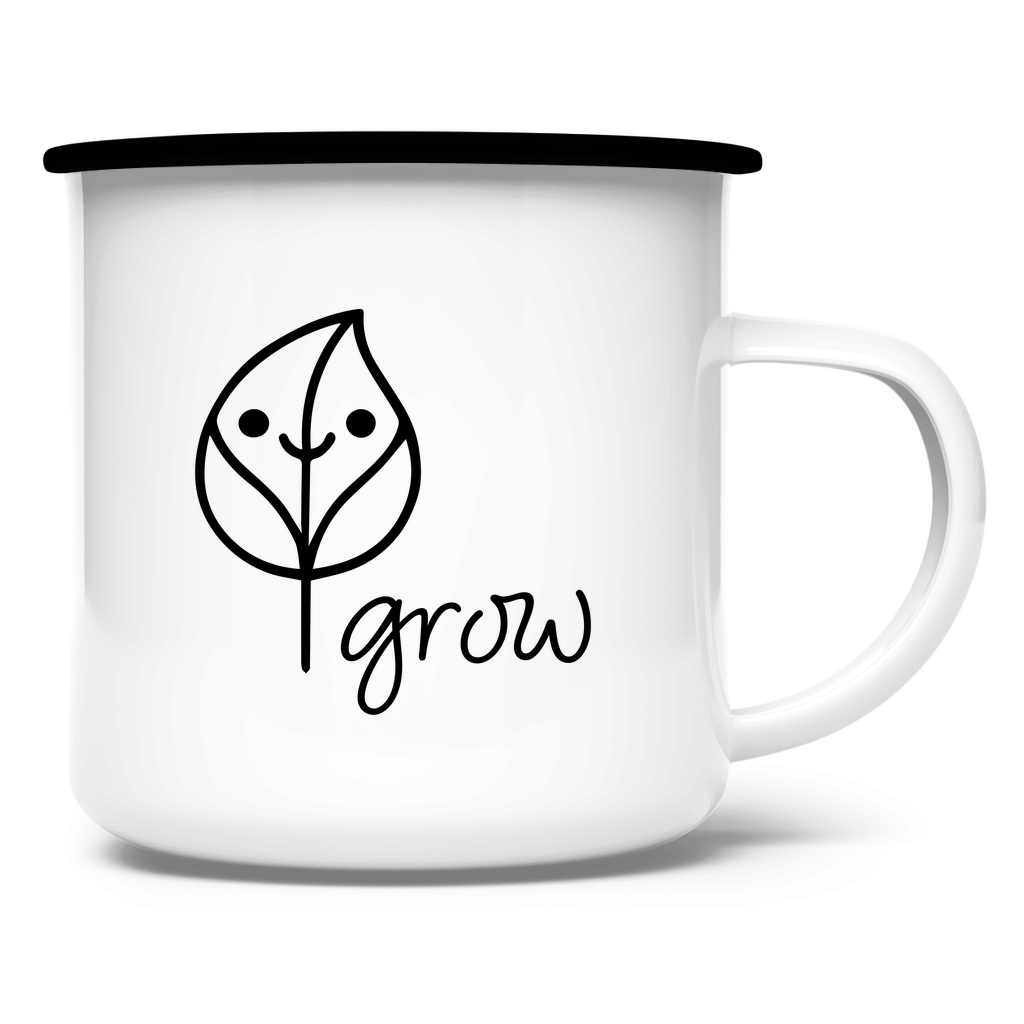 Emaille Tasse Artwork Flora black mit Henkel