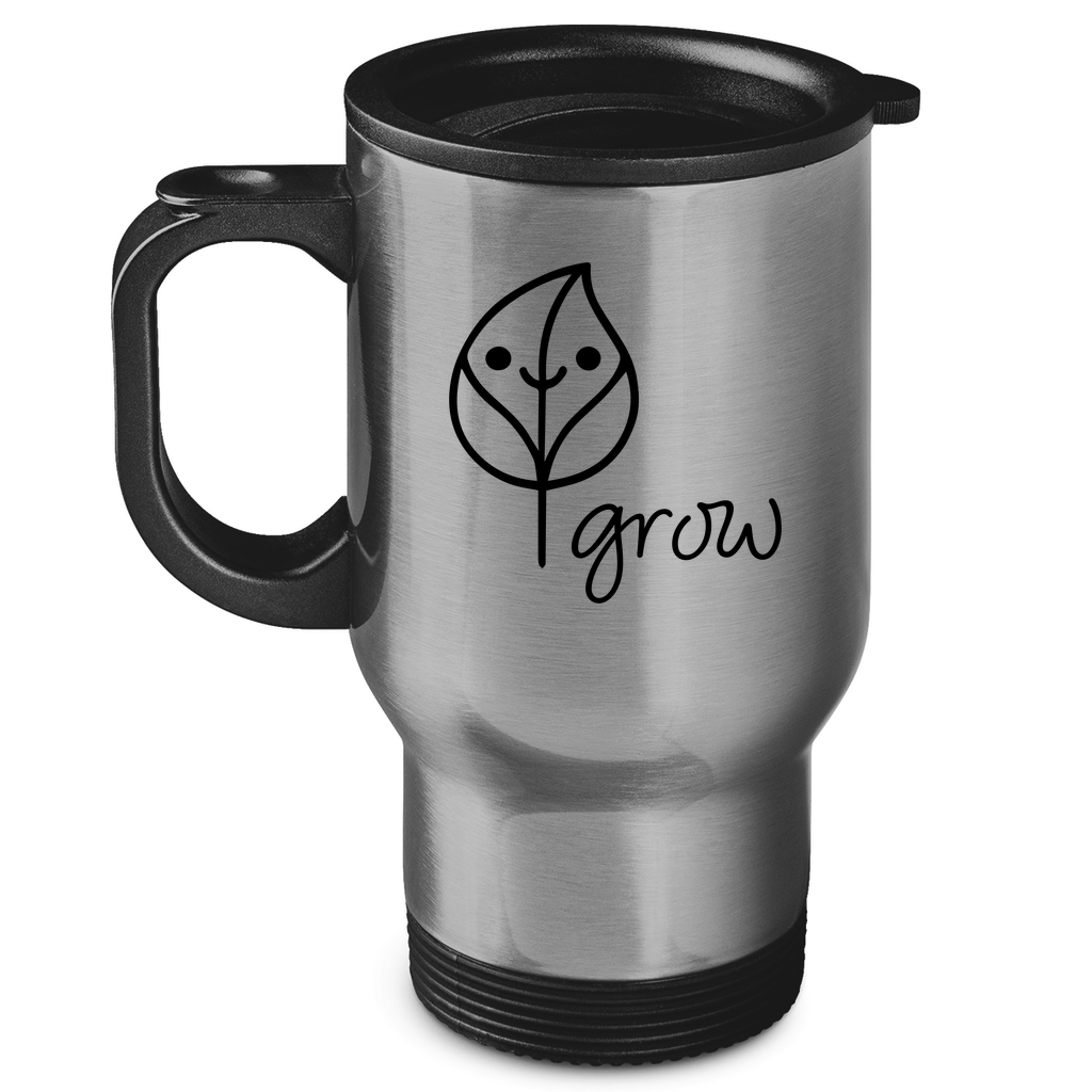Edelstahl-Thermobecher - Artwork: Flora in Grau